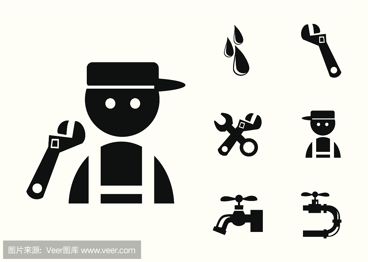 黑色水管工圖標套裝
